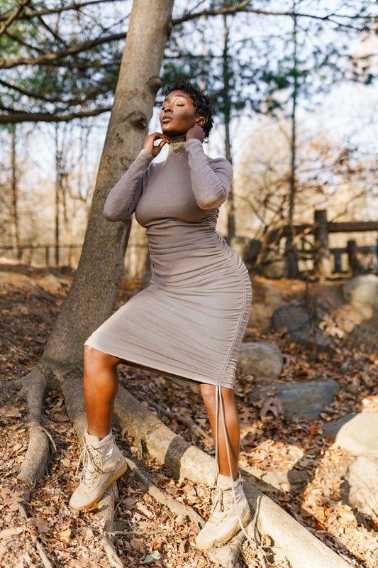 Mockneck Ruched Dress