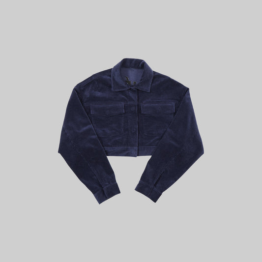 NAVY TIÉR CROPPED CORDUROY JACKET